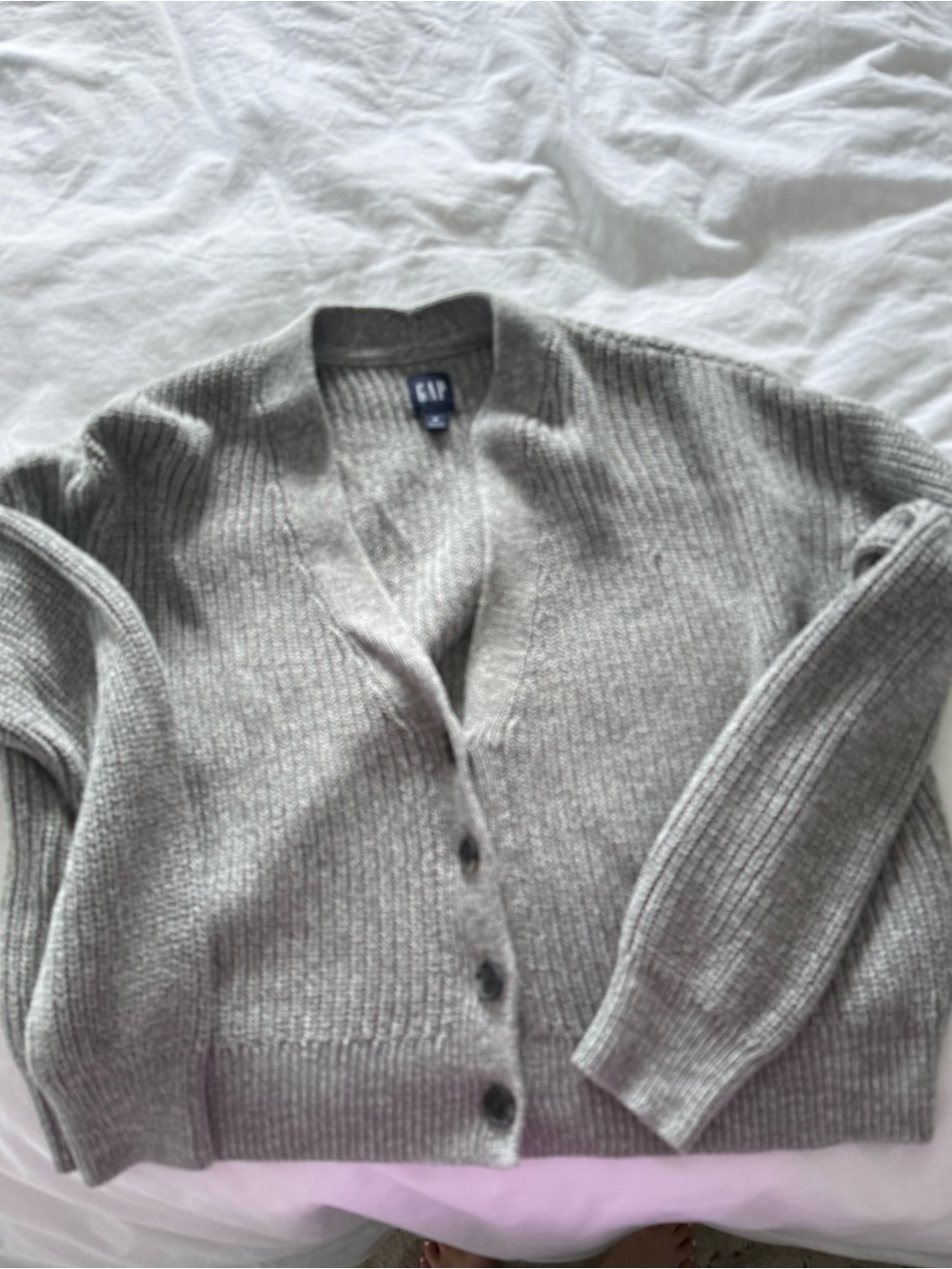 GAP Light Gray Ribbed Button Cardigan